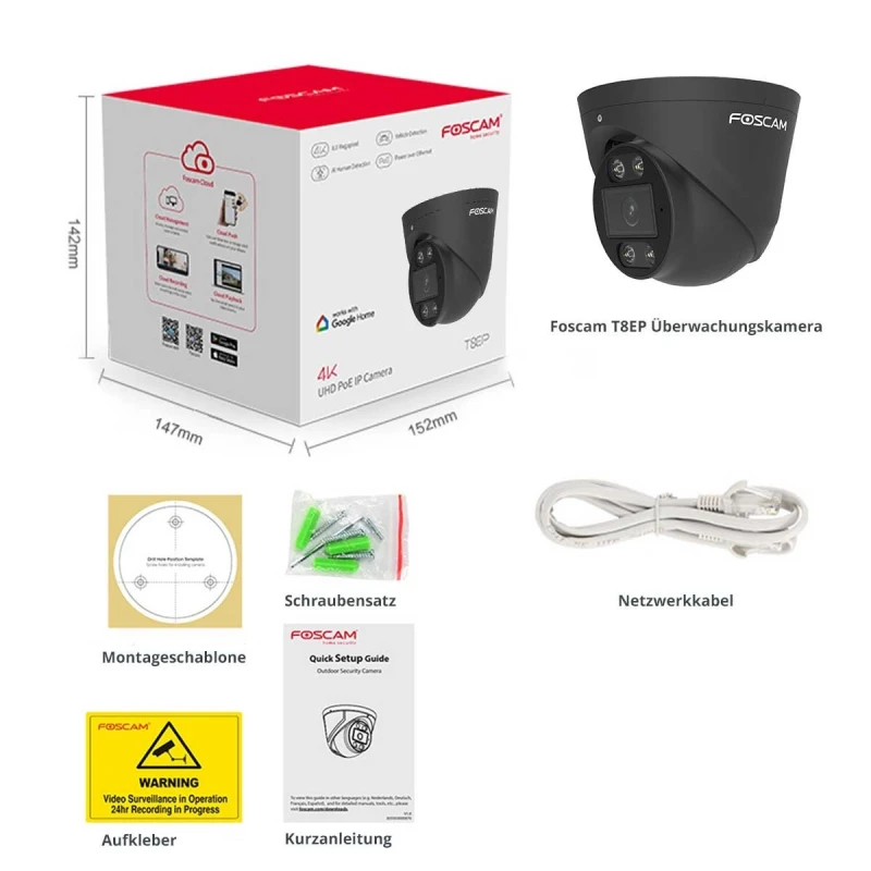 FOSCAM T8EP - POE IP kamera (čierna)