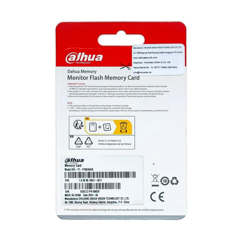 Pamäťová karta Dahua DHI-TF-P100/64GB microSD s kapacitou 64 GB