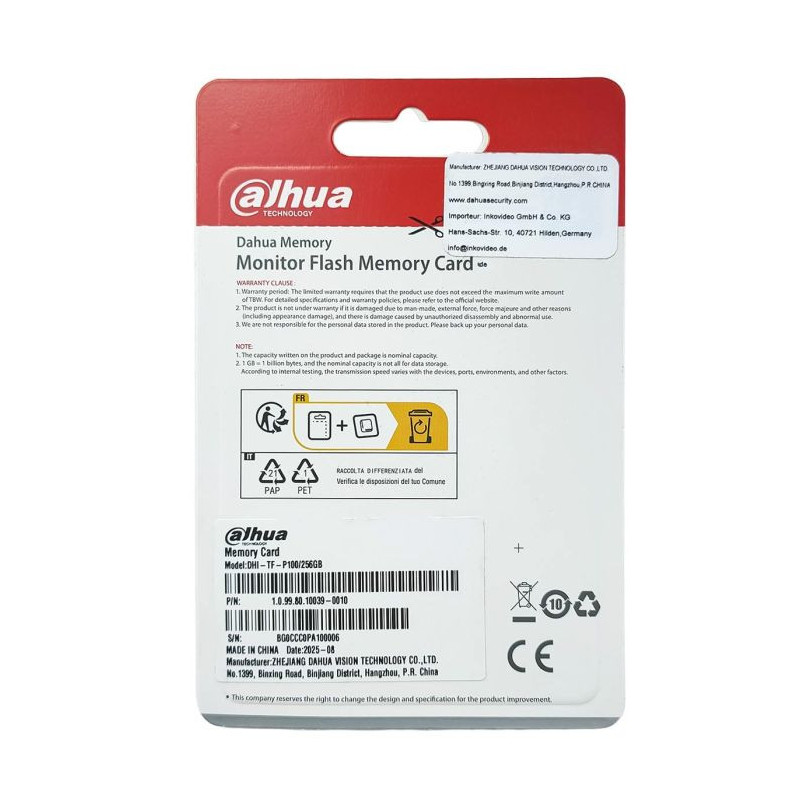 Pamäťová karta Dahua DHI-TF-P100/256GB microSD s kapacitou 256 GB