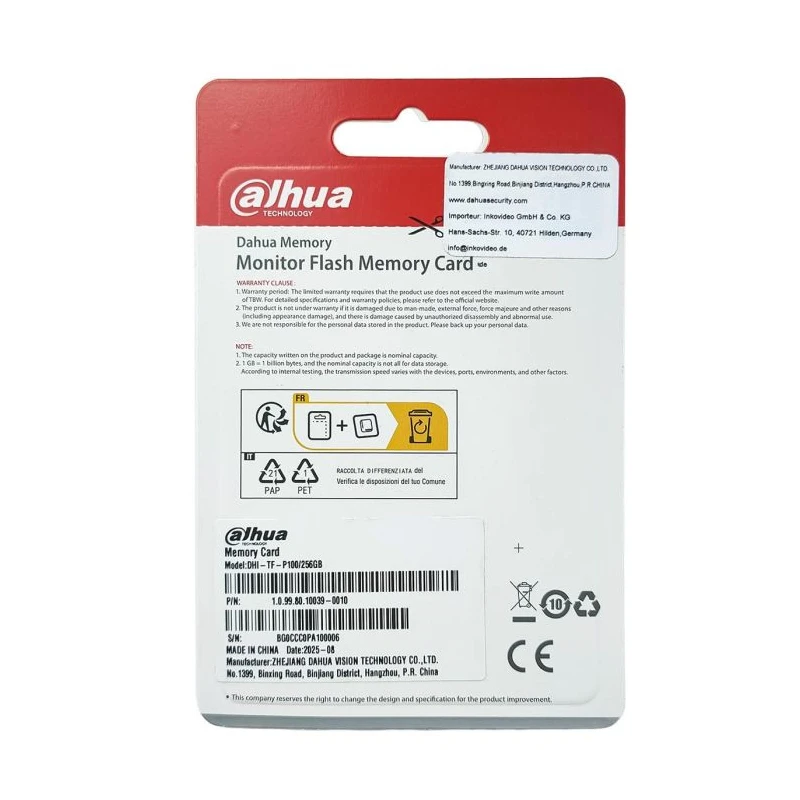 Pamäťová karta Dahua DHI-TF-P100/256GB microSD s kapacitou 256 GB